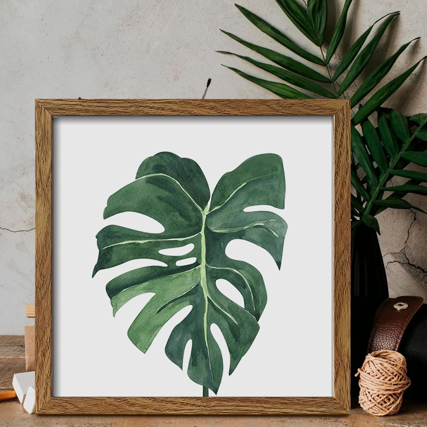 Framed Bathroom Wall Art Set of 4 for Botanical Wall Decor Green Plant