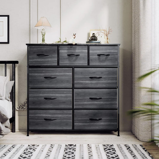 Dresser for Bedroom with 9 Drawers - Fabric Storage Tower, Tall Chest