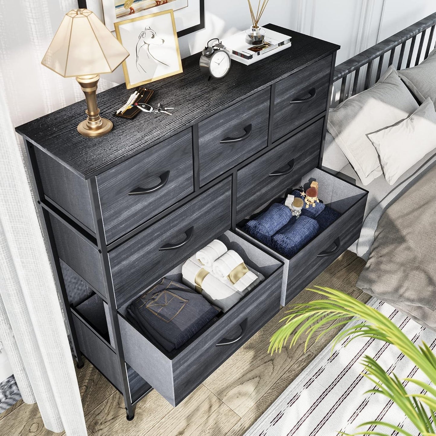 Dresser for Bedroom with 9 Drawers - Fabric Storage Tower, Tall Chest